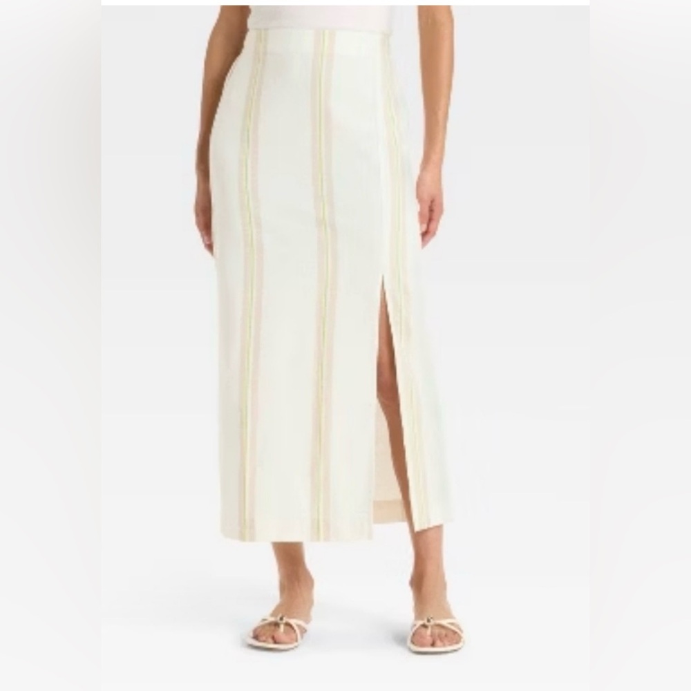 NWT Ava & Viv Cream Stripes Skirt Sz XXL